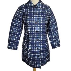 Lands' End Womens Quilted Primaloft Puffer Coat Plaid Blue Size 4 Like N…